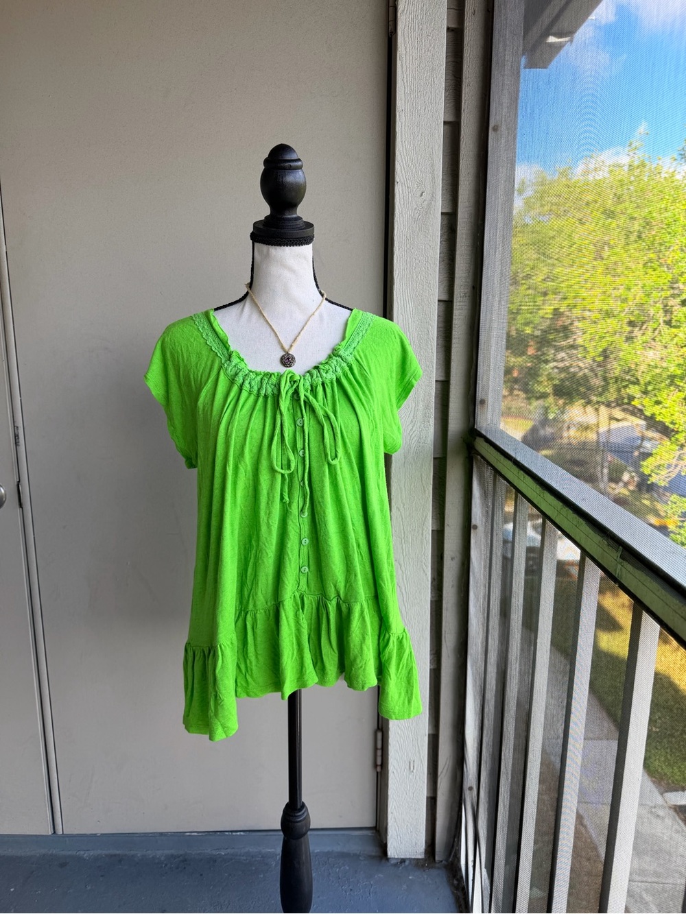 Y2K JW Style Women’s Green Peasant Top Linen